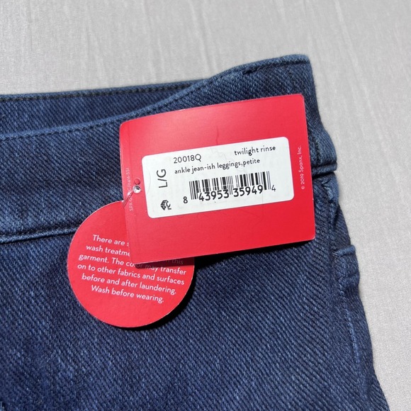 Spanx Ankle Jean-Ish Leggings Womens Large Petite Blue Twilight‎ Rinse Stretch - Picture 7 of 16
